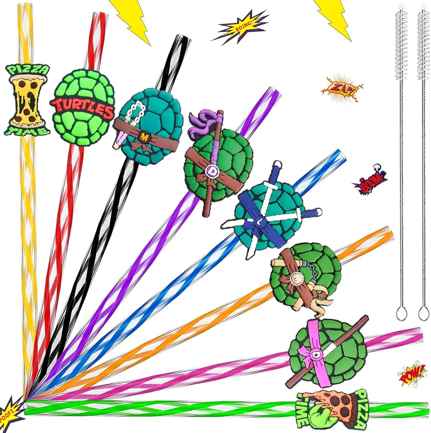 Decoraciones de cumpleaños con 24 tortugas verdes y pajitas reutilizables para niños