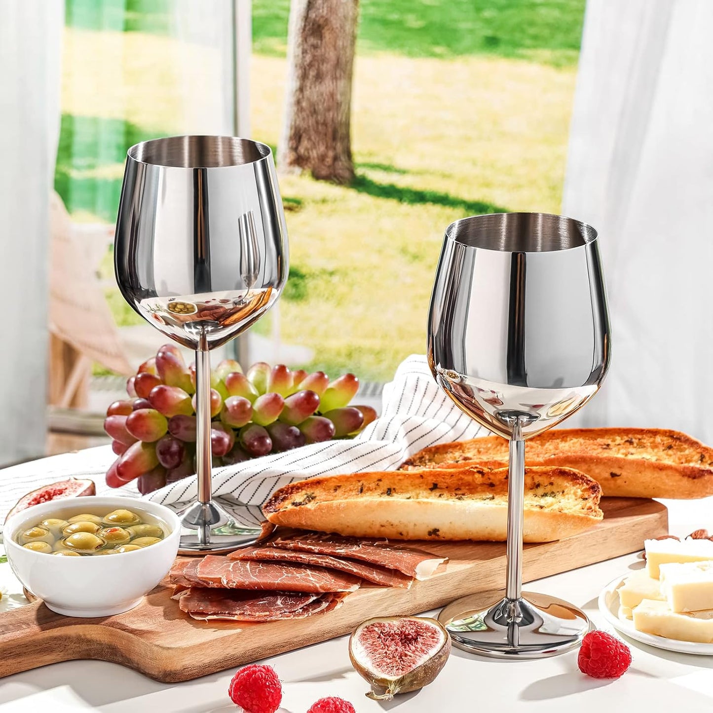 Set 4 Copas Vino Acero Inox Irrompibles 18oz Plateado