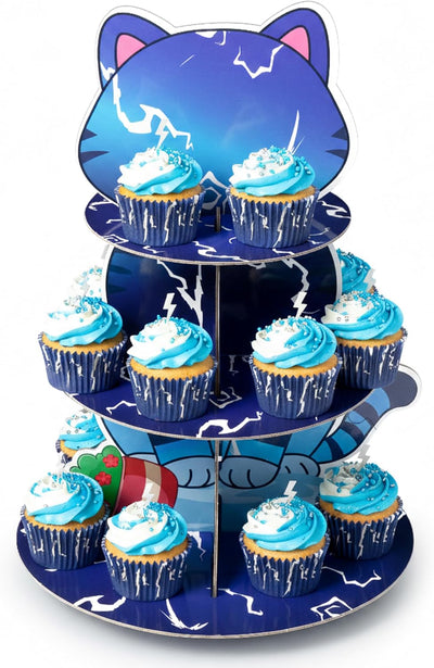 Soporte cupcakes dibujos animados gatos 3 niveles decoración cactus