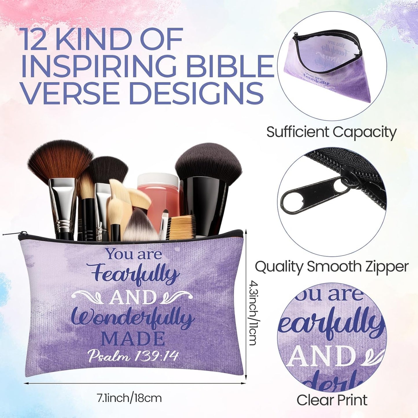 24 Pzas Regalos Cristianos Bolsas Maquillaje Lona Versículos