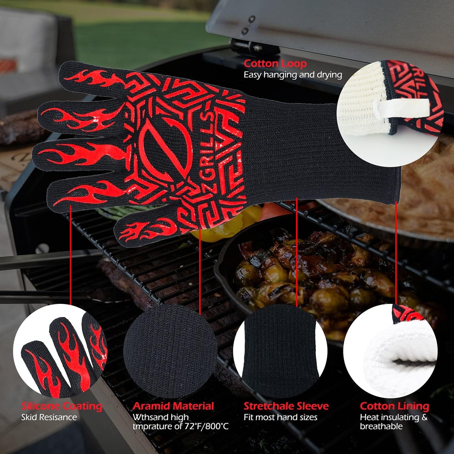 Guantes silicona resist. calor para barbacoa hornear freír