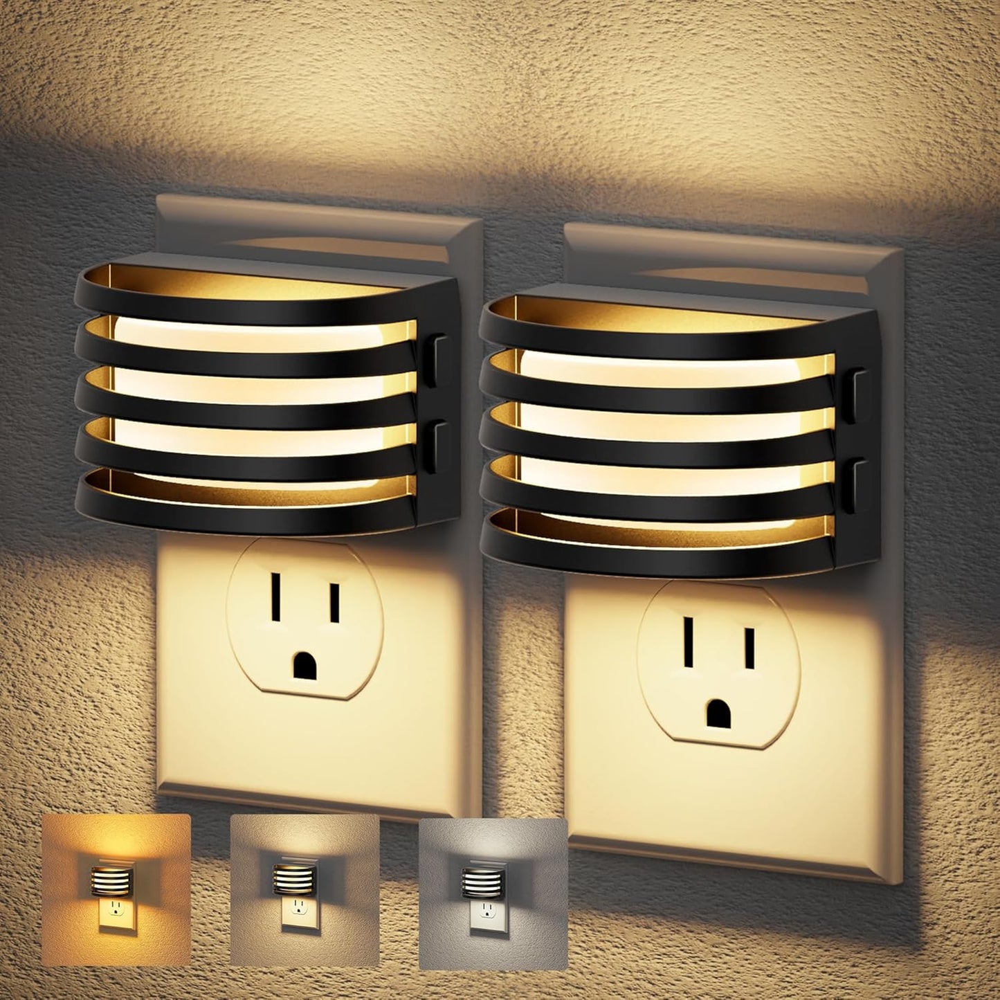 Luces Nocturnas LED Enchufables 2 Pzas 3 Colores Ajustables