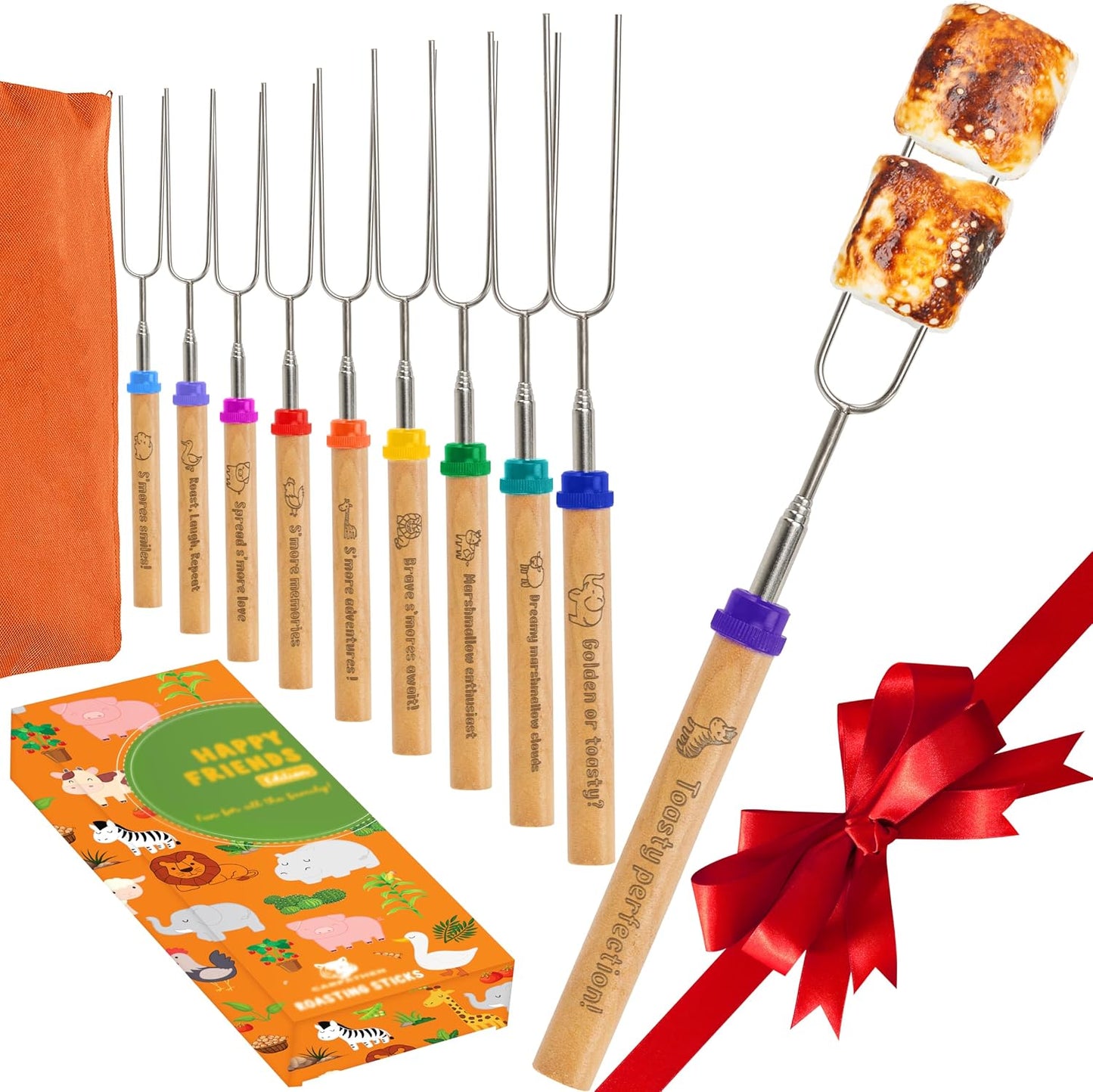 Set 10 palitos asar malvaviscos acero inox asas grabadas