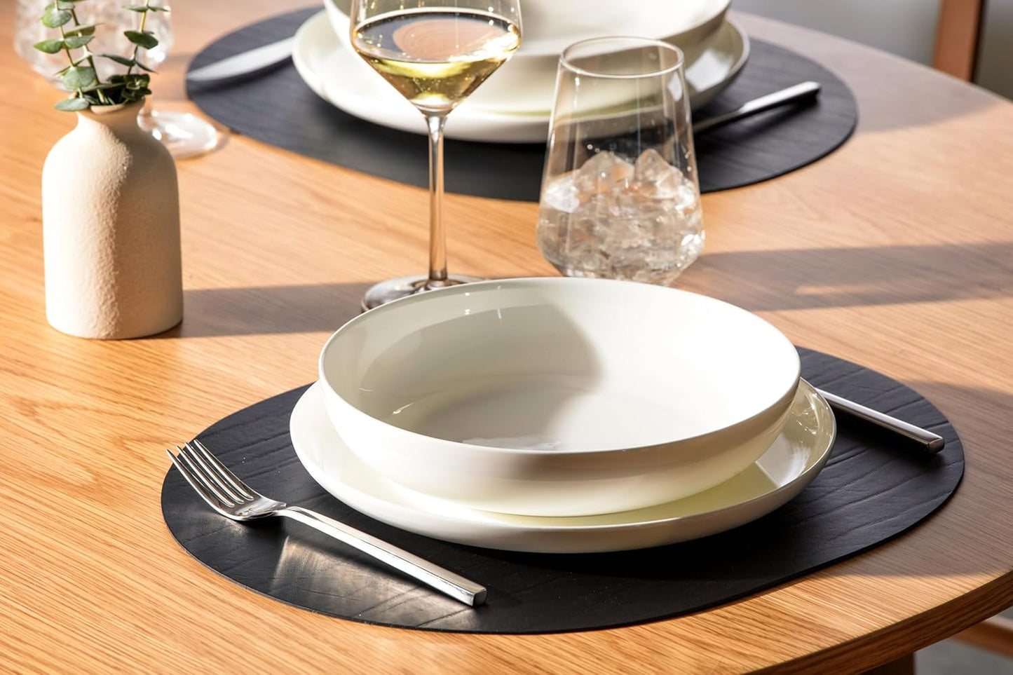 Set 4 Alfombrilla Mesa Cuero Negro Oval 13.3x16.5