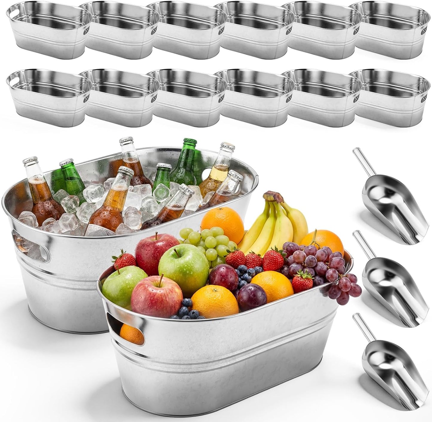 Pack 12 Tinas Galvanizadas 3.3gal para Bebidas Champán Cubo Hielo
