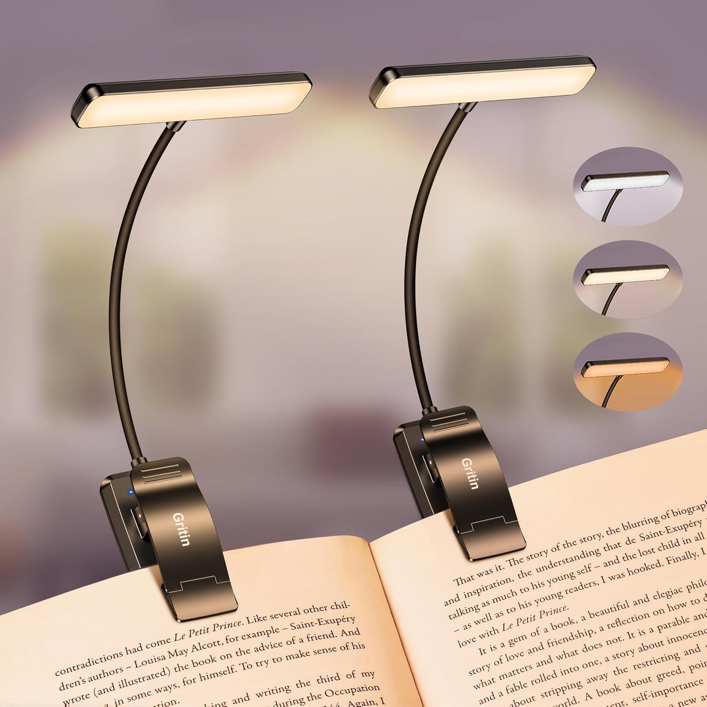 2 Luces LED Recargables para Leer en Cama con Memoria