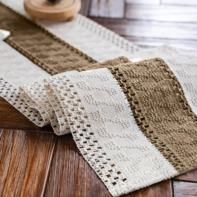 Camino de mesa de arpillera macramé color beige marrón rústico bohemio