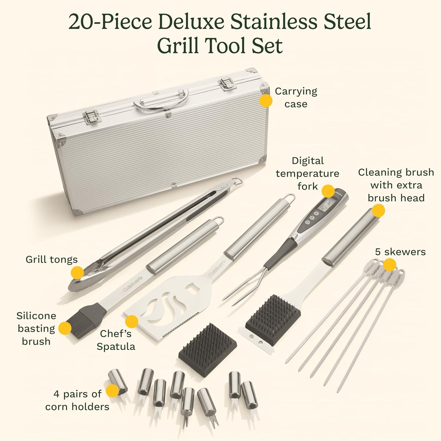 Juego 20 Pzas Herramientas Parrilla Acero Inox Estuche Aluminio