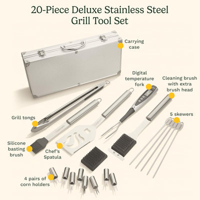 Juego 20 Pzas Herramientas Parrilla Acero Inox Estuche Aluminio