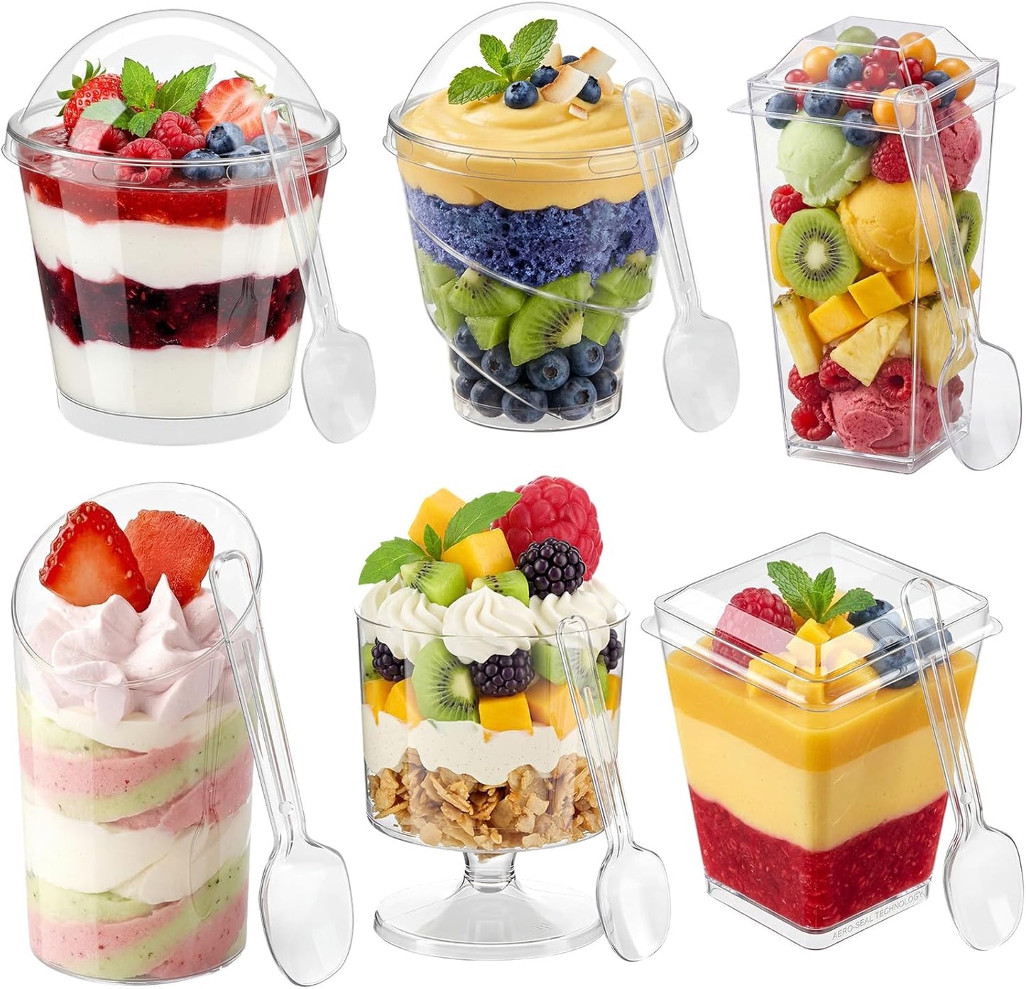 Vasos de plástico con tapas y cucharas 5 oz y 3 oz para postres