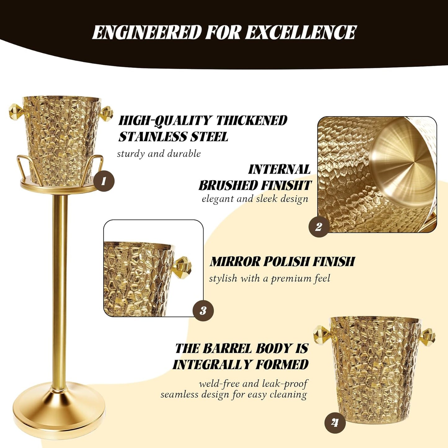 Cubo Champán Soporte y Cubos Hielo Dorado