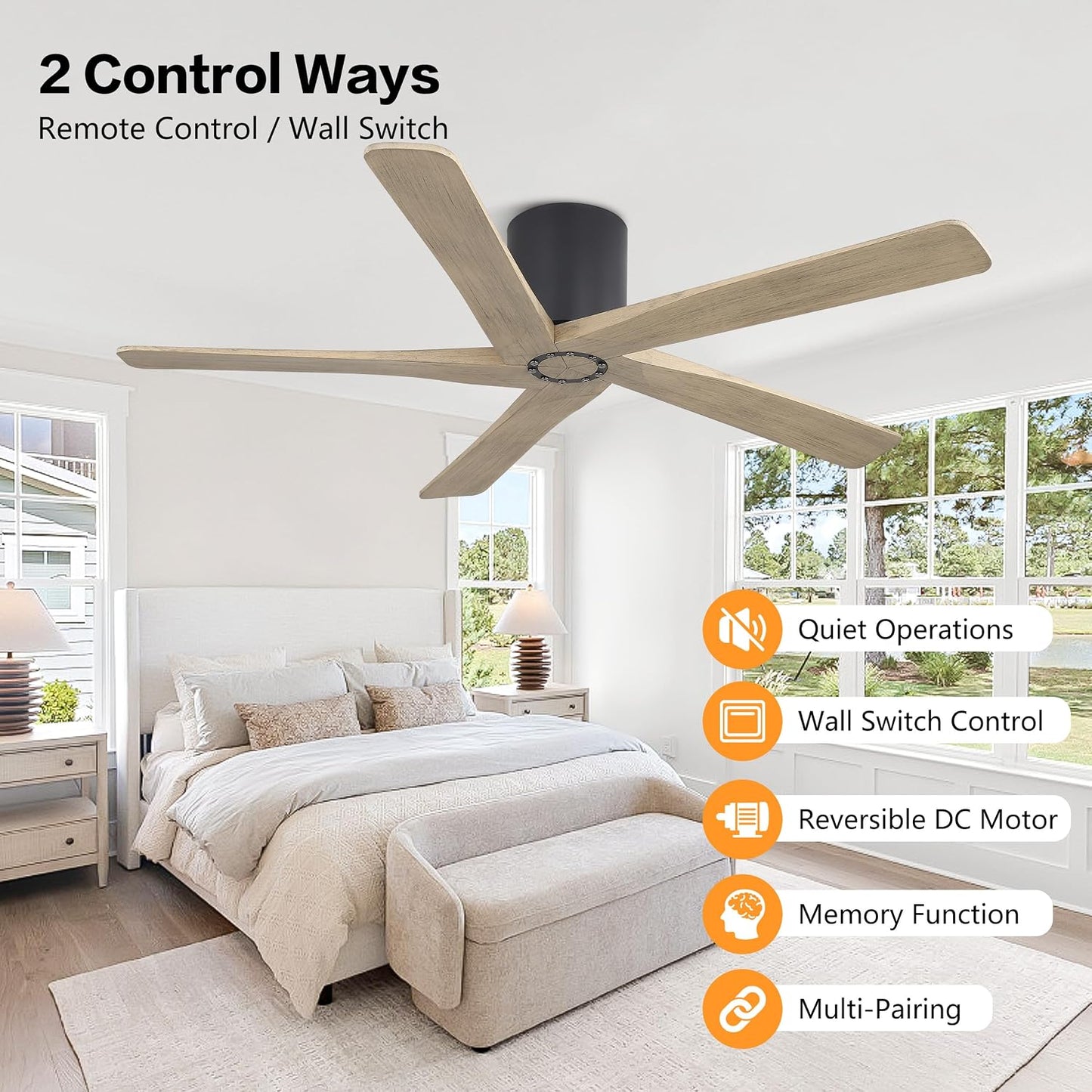 Ventilador techo CC 48pulg 5 aspas madera motor 6 vel rev