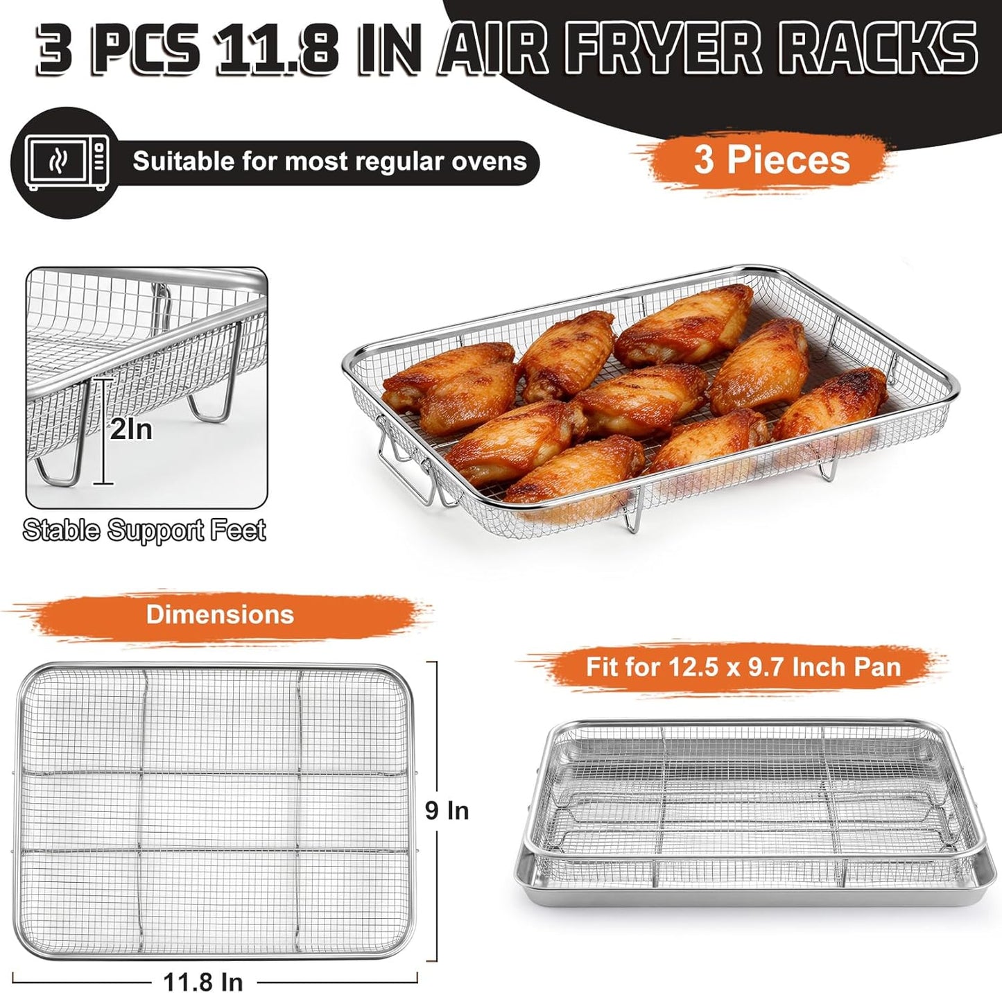 Cesta freidora aire 11.8pulg acero inox 3 pzas