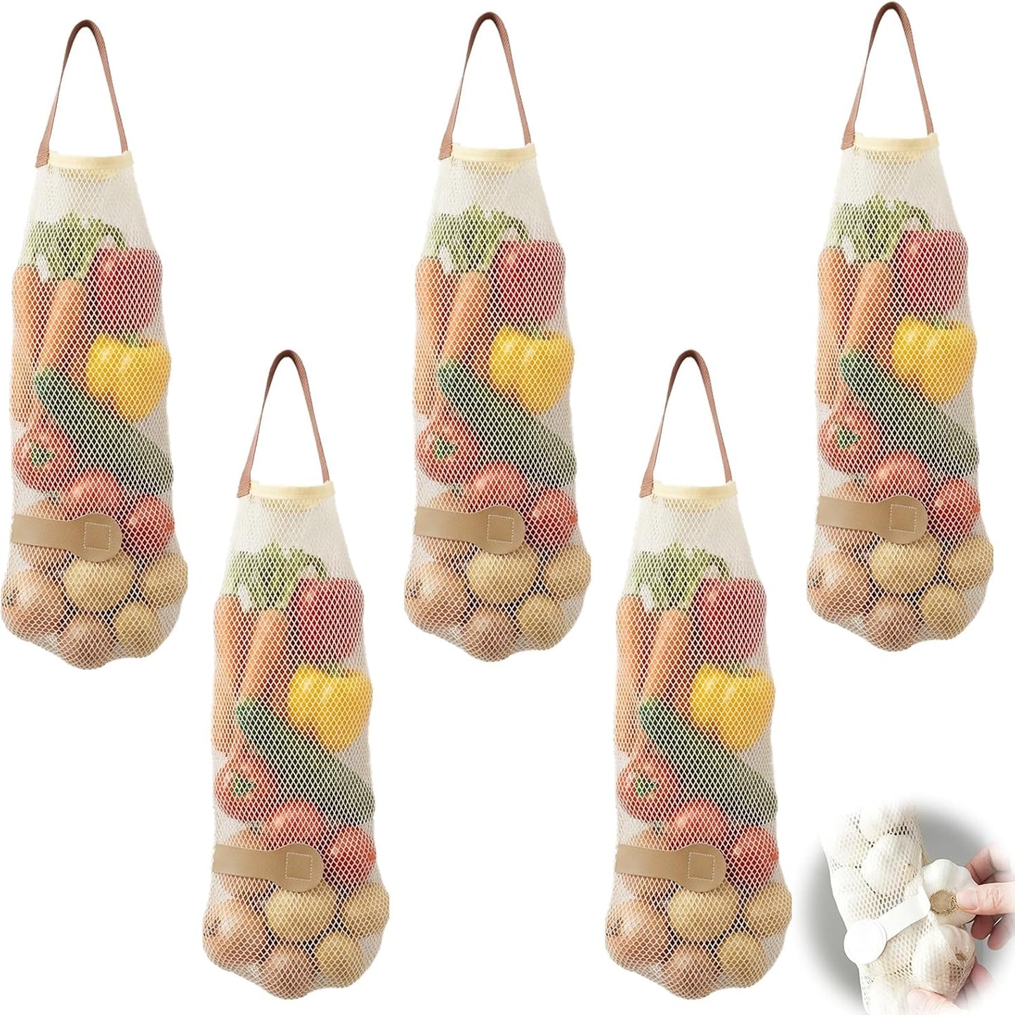 5 bolsas malla para almacenar papas cebolla ajo reutilizables