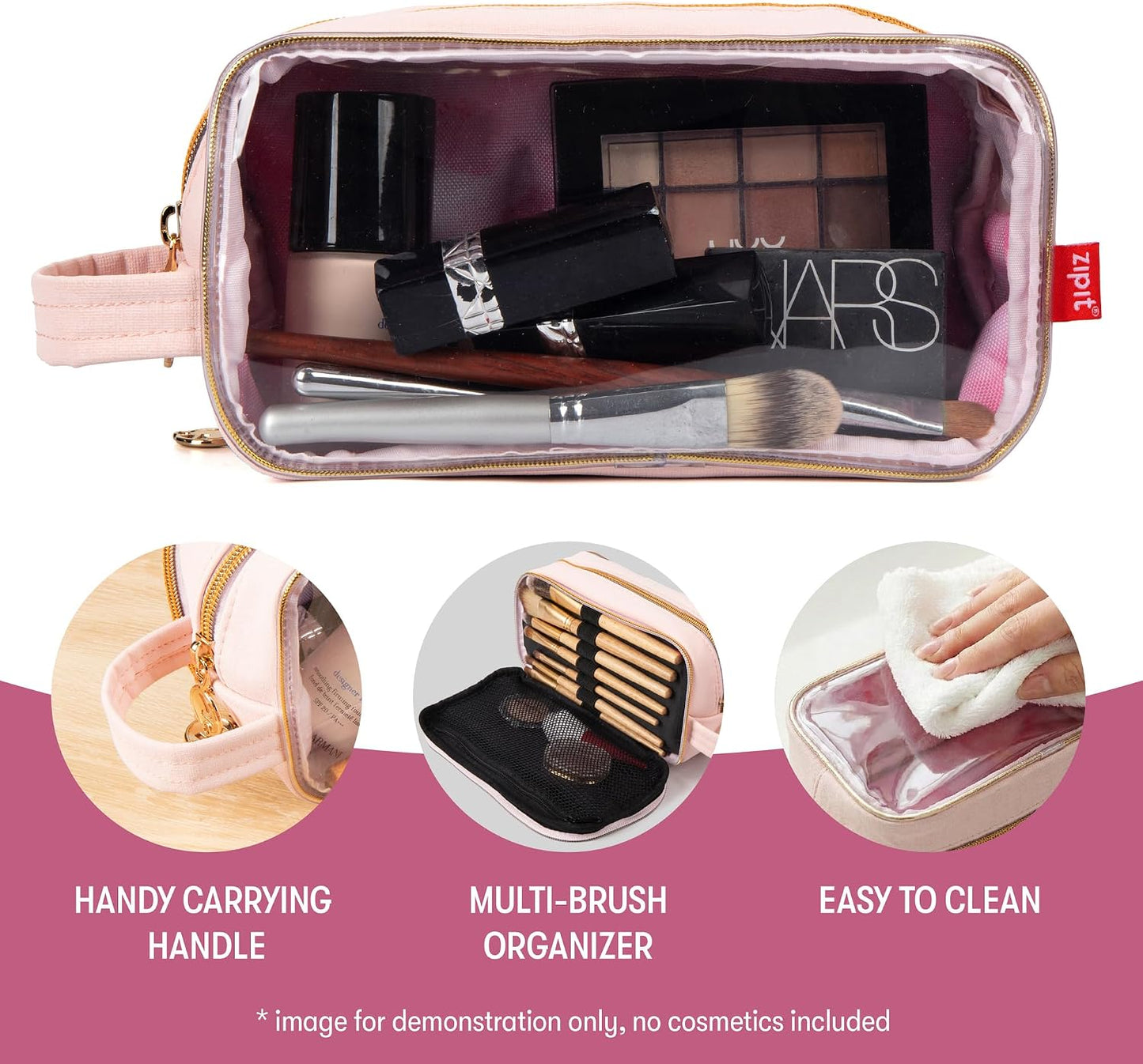Bolso maquillaje 3 compartimentos claros ranuras cepillos