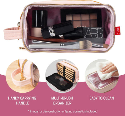 Bolso maquillaje 3 compartimentos claros ranuras cepillos
