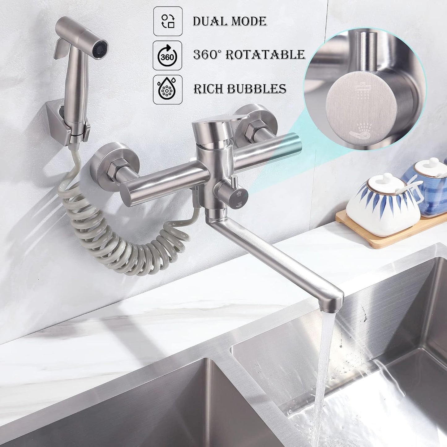 Grifo fregadero cocina pared rociador lateral mezclador 7.7-8.3pulg