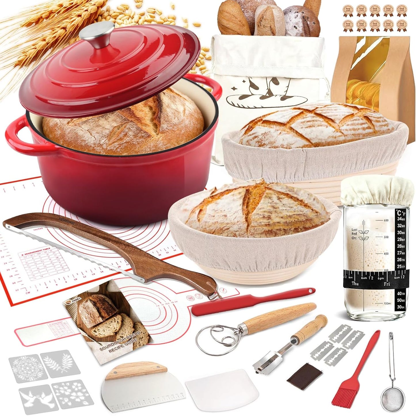Kit masa madre horno holandés cesta Banneton tarro vidrio