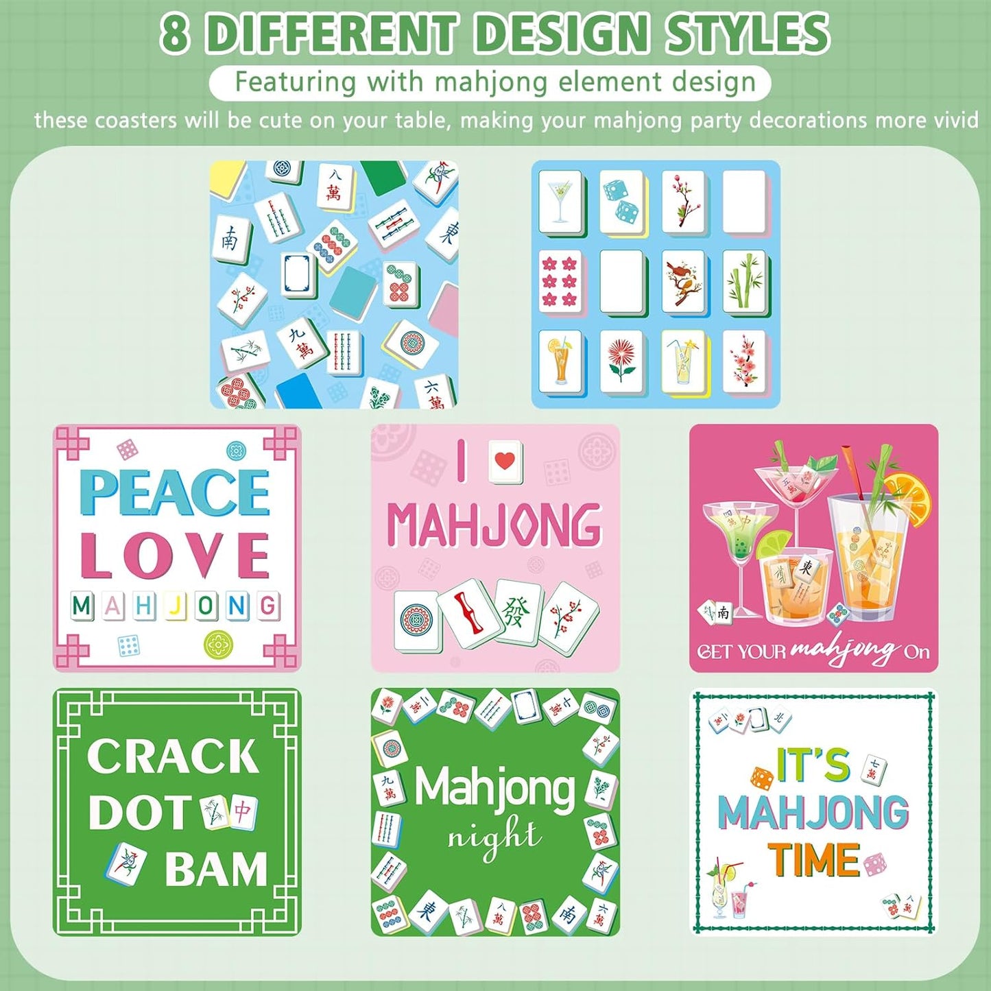 8 posavasos Mahjong multicolor para taza de cóctel y mesa de bebidas