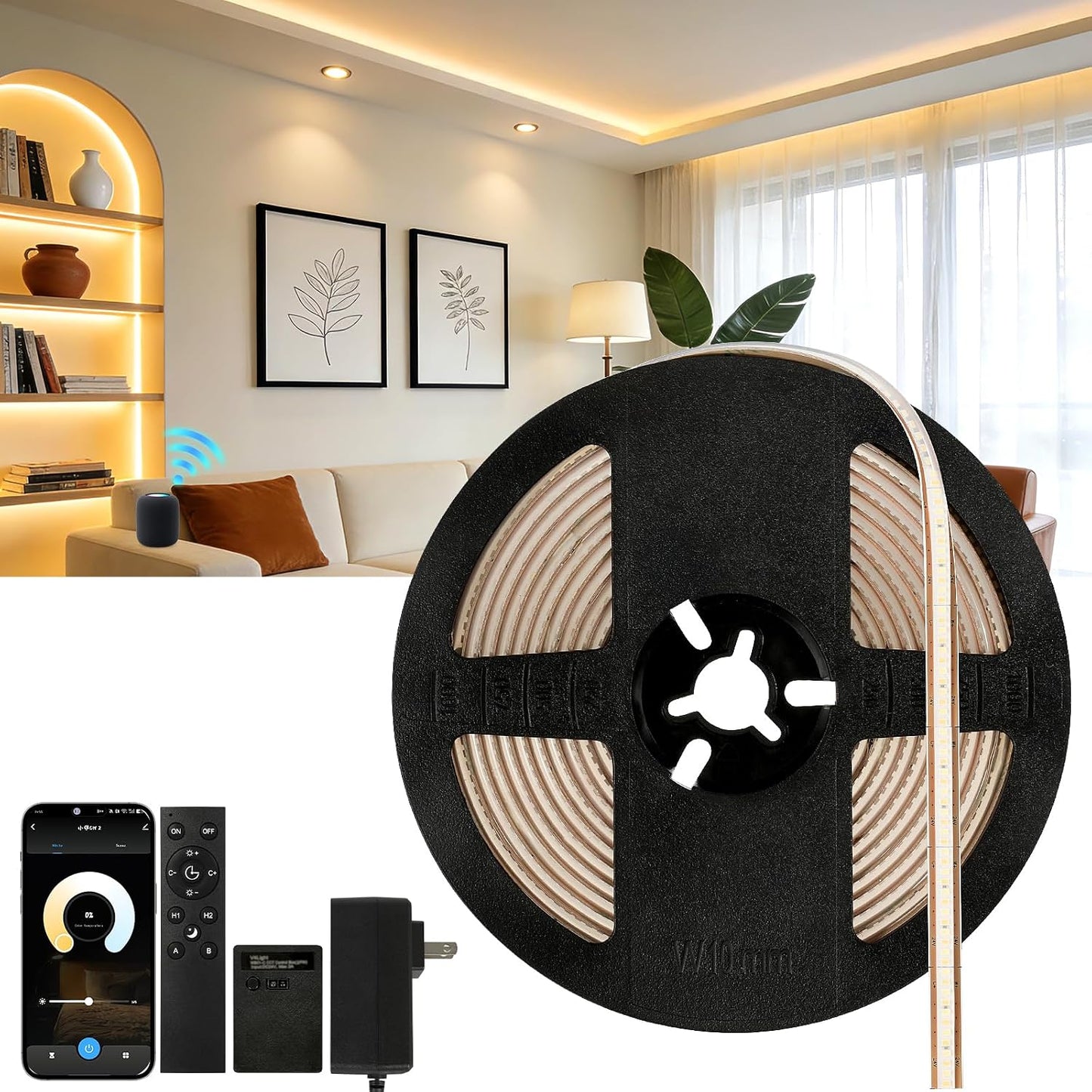 Tira luces LED COB 24V blanco sintonizable control Alexa cocina