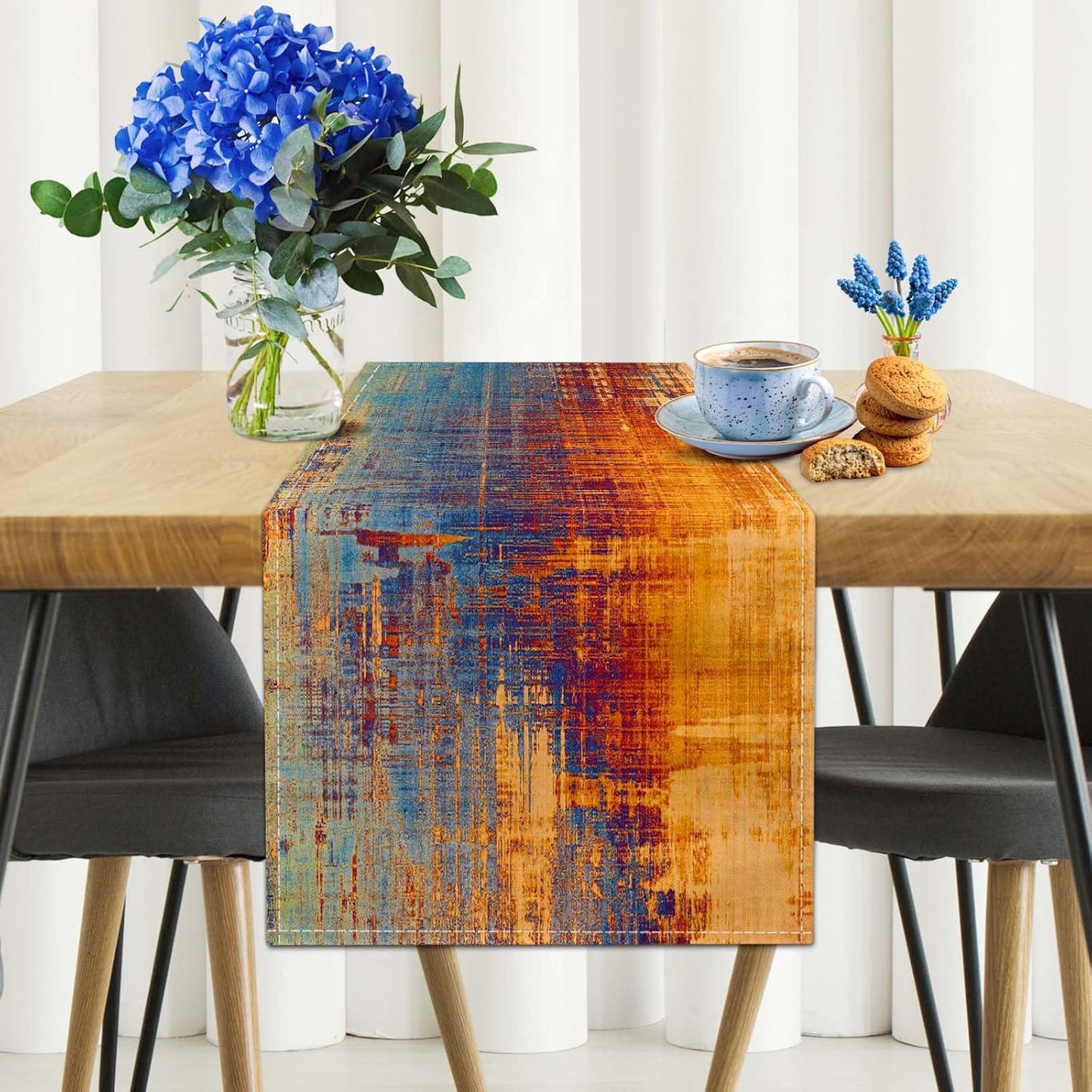 Camino de mesa moderno abstracto desordenado con pintura al óxido estilo vintage para cocina comedor boda café fiesta en casa