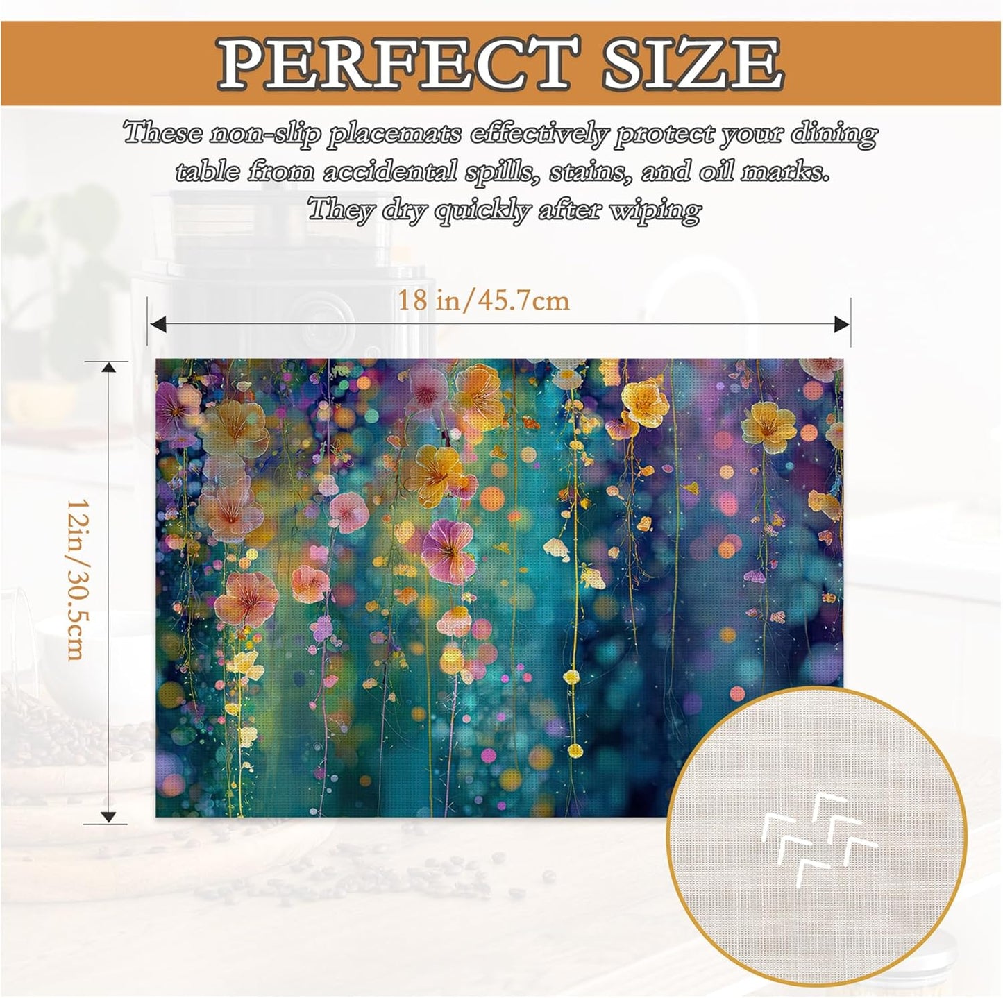 Set 6 Placemats Floral 12x18pulg Algodón Lavables