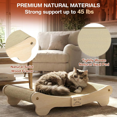 Cama rascador sisal para gatos tumbona madera maciza resistente