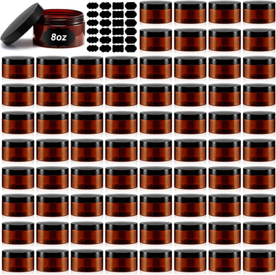 72 Recipientes Plástico 8oz con Tapa Etiqueta Vacíos Color Ámbar