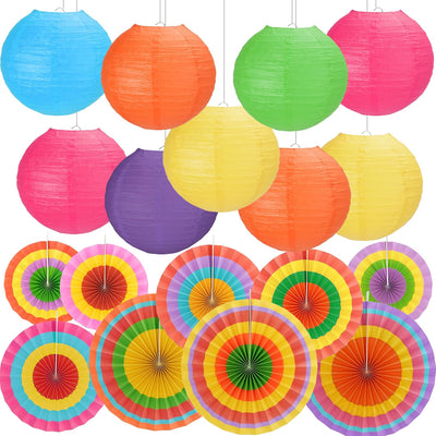 Juego 18 linternas y abanicos papel decoración fiesta