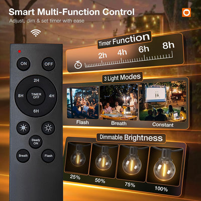 Guirnalda luces G40 exteriores 200ft control remoto 108 bombillas