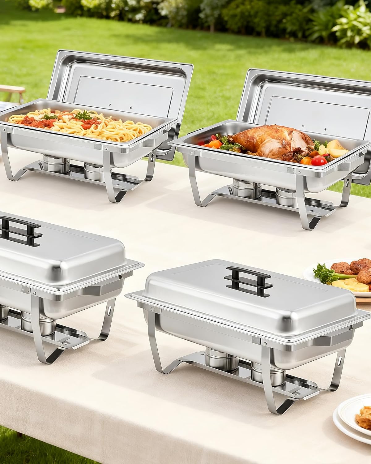 Set 4 Chafer Acero Inox Rectangular Plegable 8QT