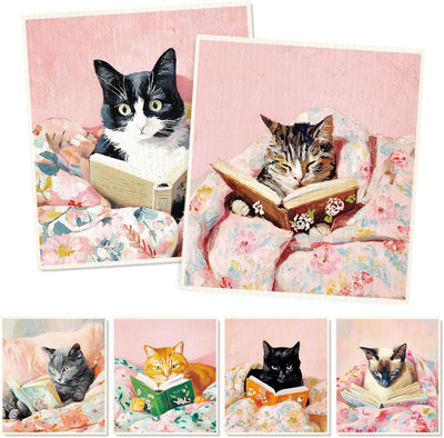 Paños de cocina de algodón con diseño de gato 6 unidades reutilizables absorbentes