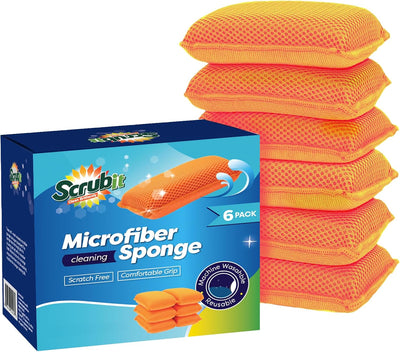 Esponja microfibra lavavajillas resistente arañazos 6 pzas naranja