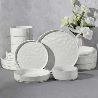 Set 16 Pzas Vajilla Cerámica Platos Blancos Moteados