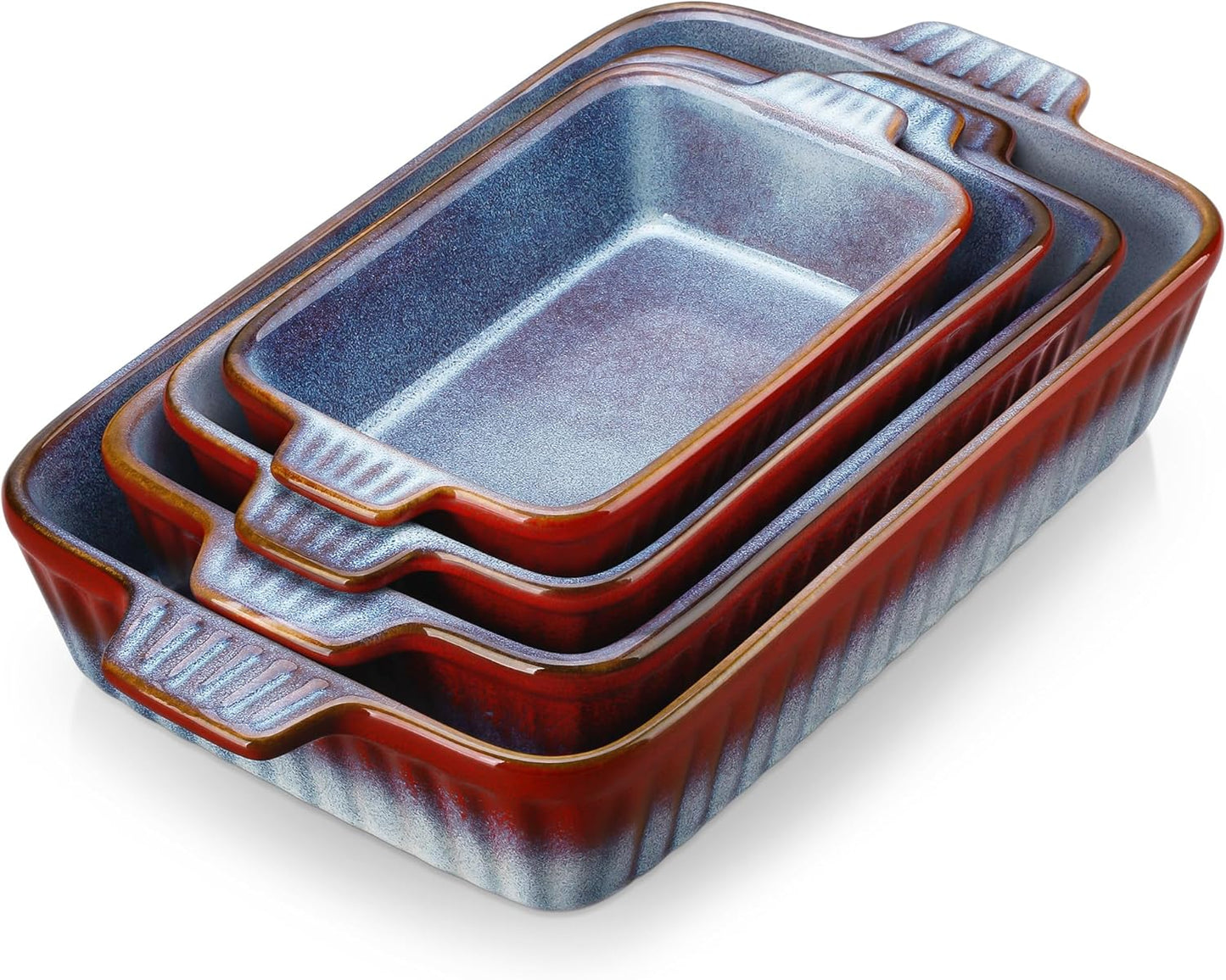 Set 4 Platos Horno Cerámica Rectangulares con Asas 14.7pulg