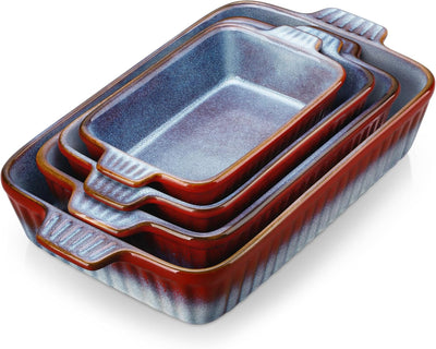 Set 4 Platos Horno Cerámica Rectangulares con Asas 14.7pulg