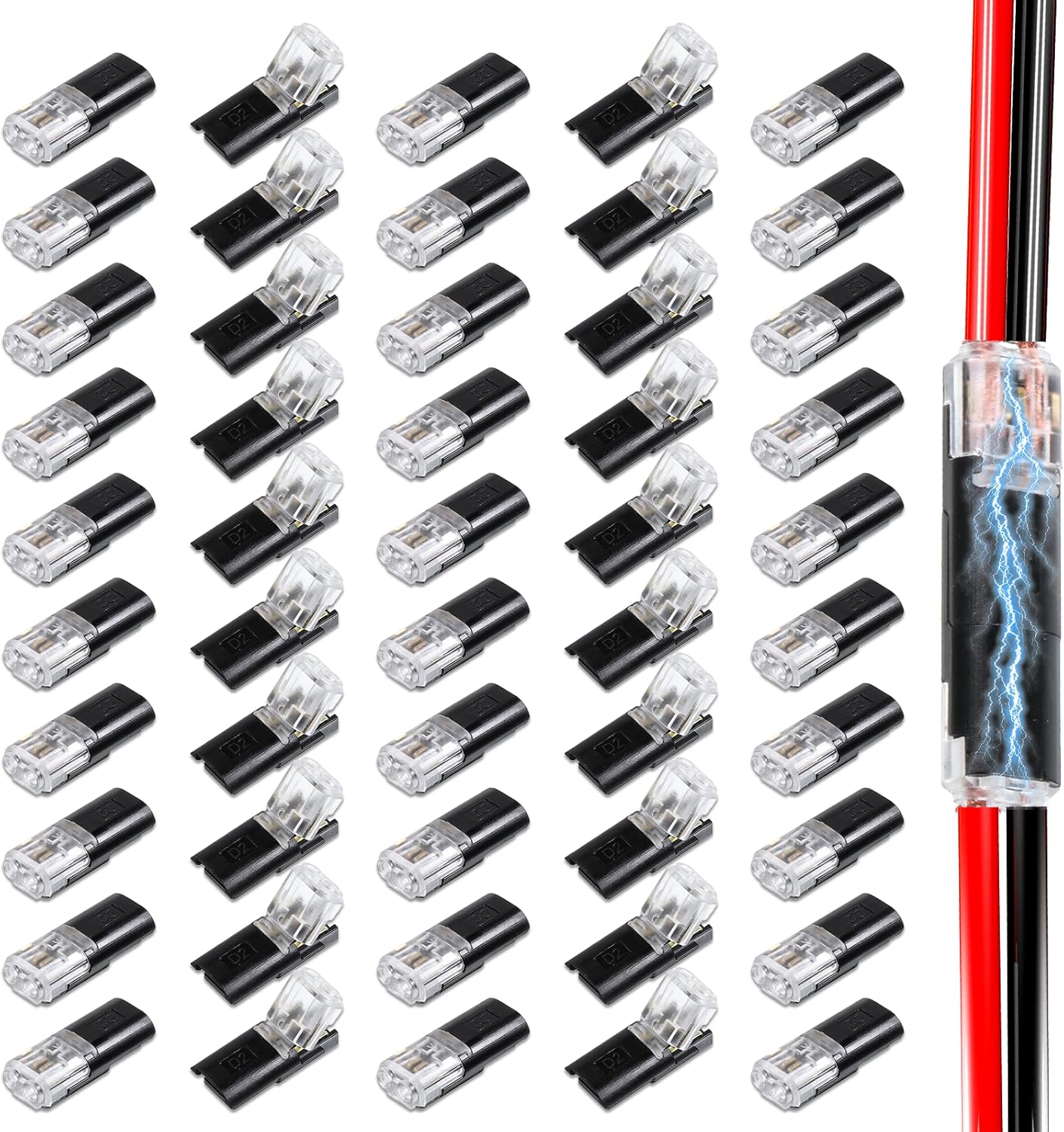50 Conectores Enchufables Doble Cable para Tira Led