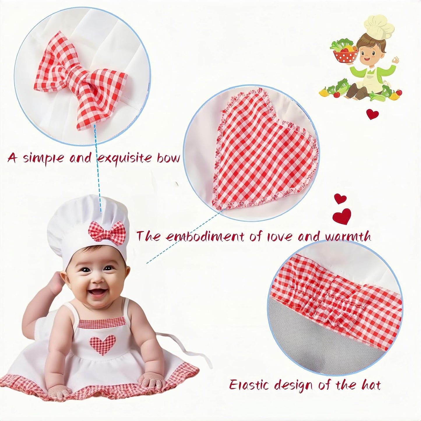 2 Pzas Traje Chef Bebé Niña 0-4 Meses