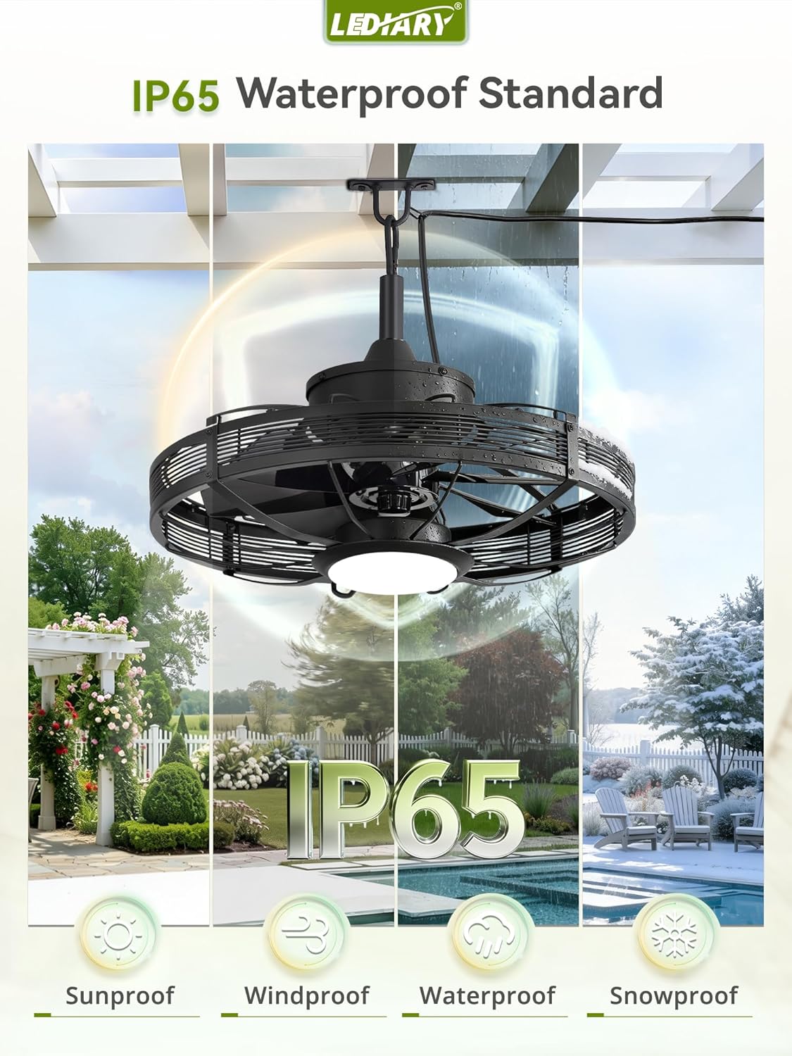 Ventilador techo exterior 20pulg luces IP65 6 vel 3CCT enchufable