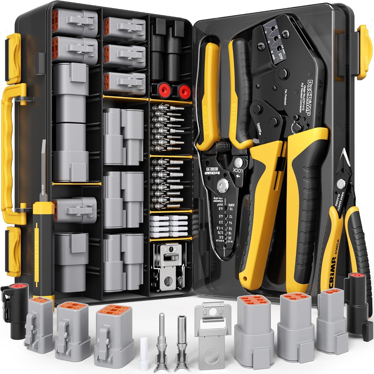 Kit crimpado conectores DTP 1/2/4/6 pines 25A crimpadora trinquete