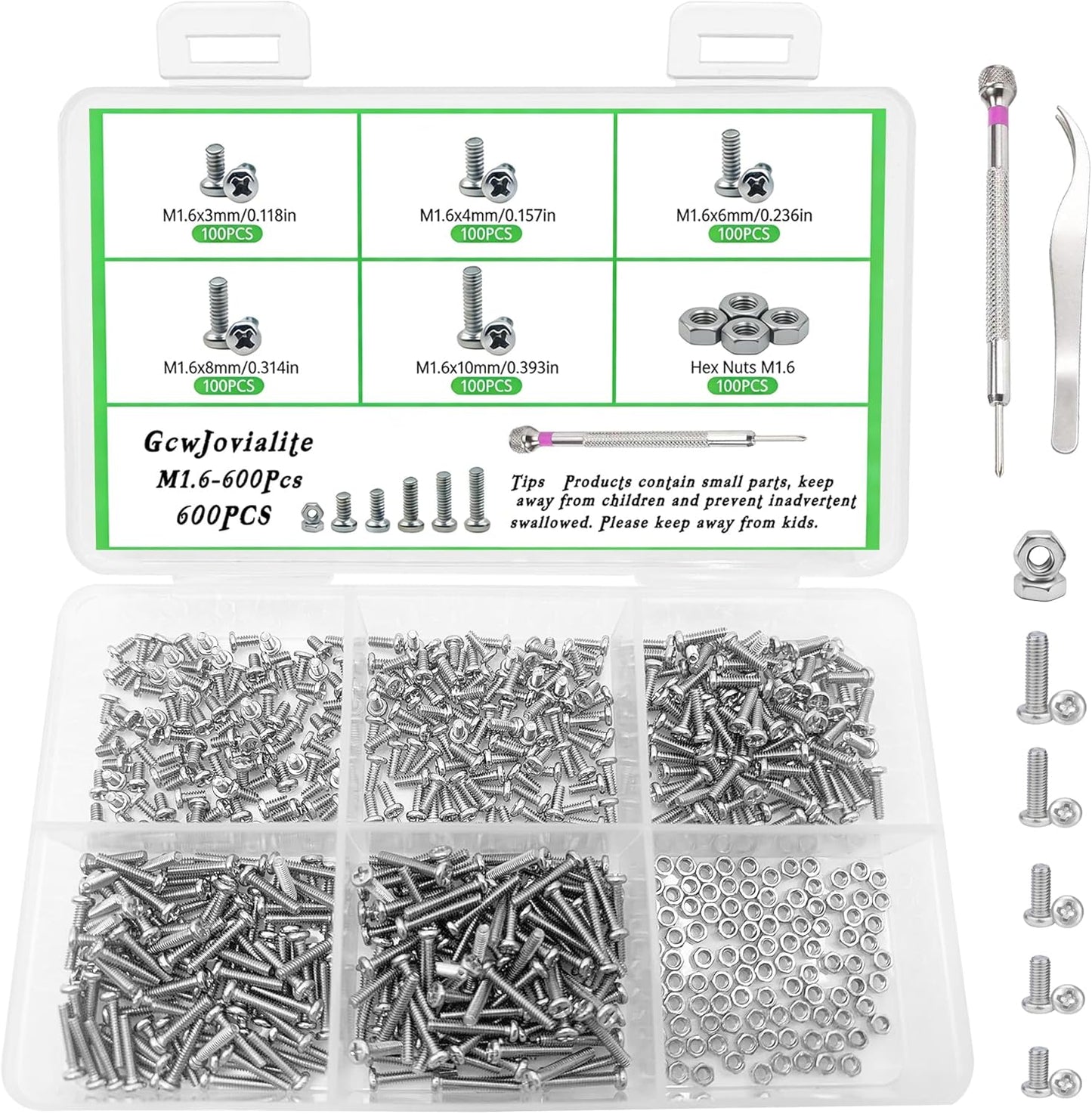 Set 600 tuercas métricas M1.0 surtido para relojes y electrónica