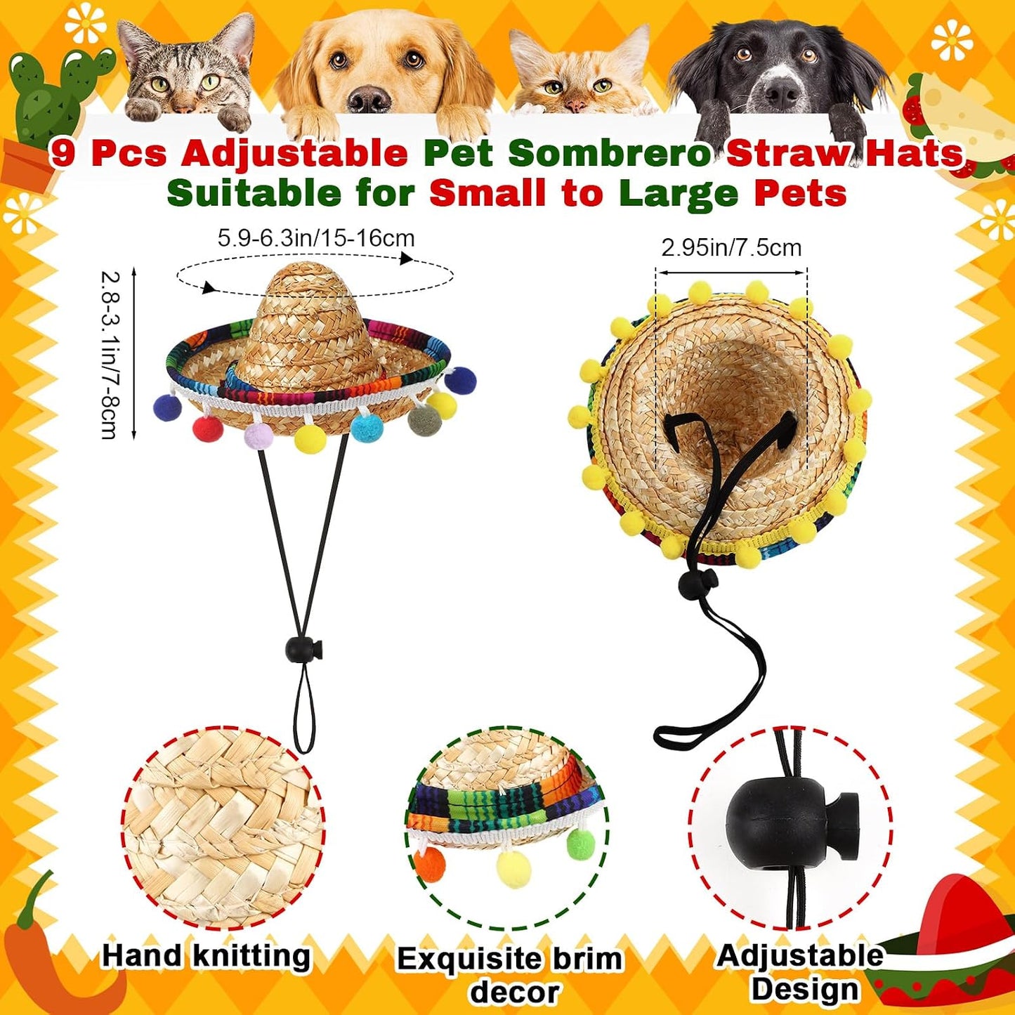 18 Pzas Disfraz Perro Cinco de Mayo Sombrero Bola Pom