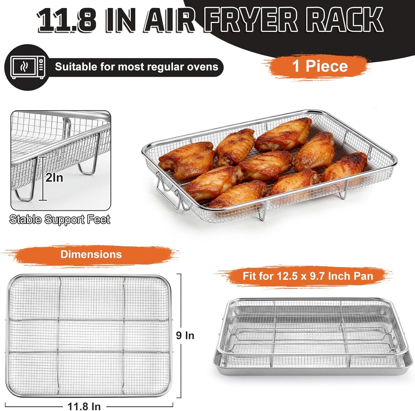 Cesta para freidora de aire de 11.8 pulgadas acero inoxidable