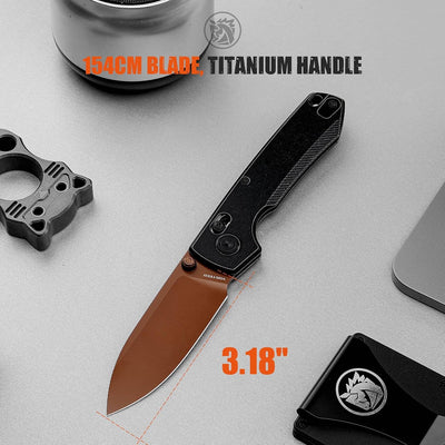 Cuchillo supervivencia hoja cobre 3.18pulg mango titanio negro