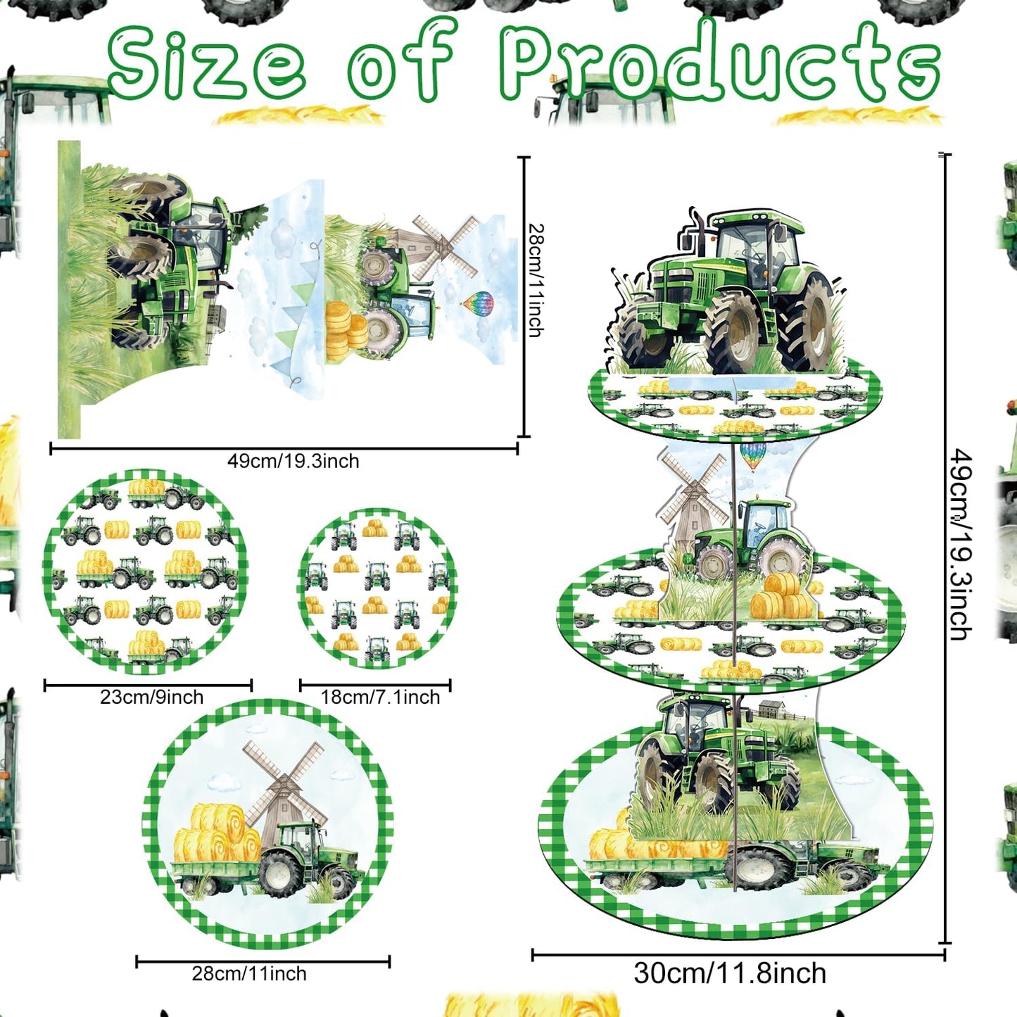 Soporte fiesta tractor 3 niveles para cupcakes granja