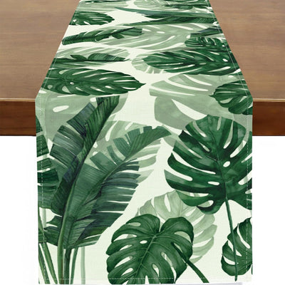 Camino de mesa largo de primavera 13 x 72 pulgadas con hojas verdes de plátano Monstera