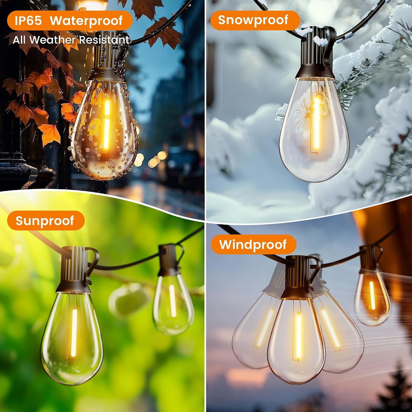 Guirnalda luces exteriores 50ft 32 bombillas IP65 LED blanco