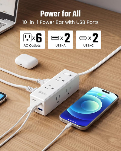 Cable extensión 15ft 6 tomas 4 USB con protección
