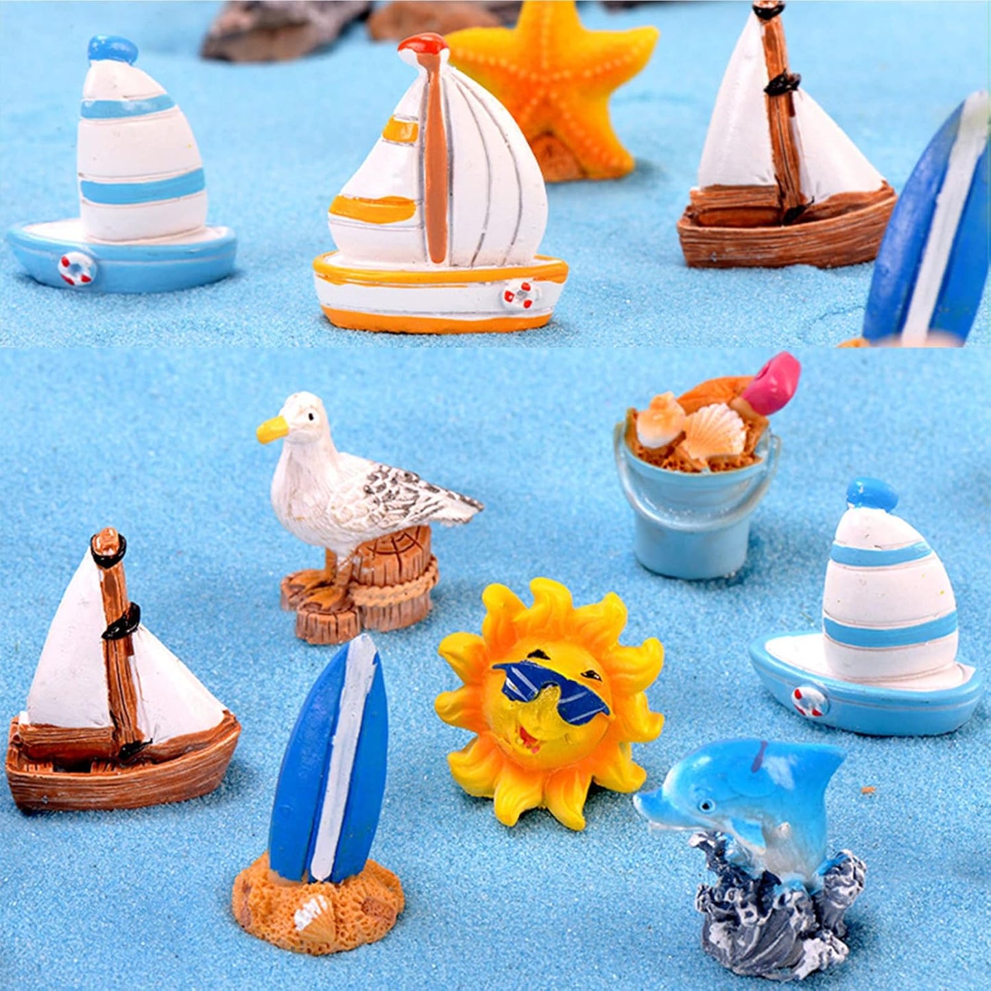 10 figuras playa miniatura delfín estrella velero decoración pastel