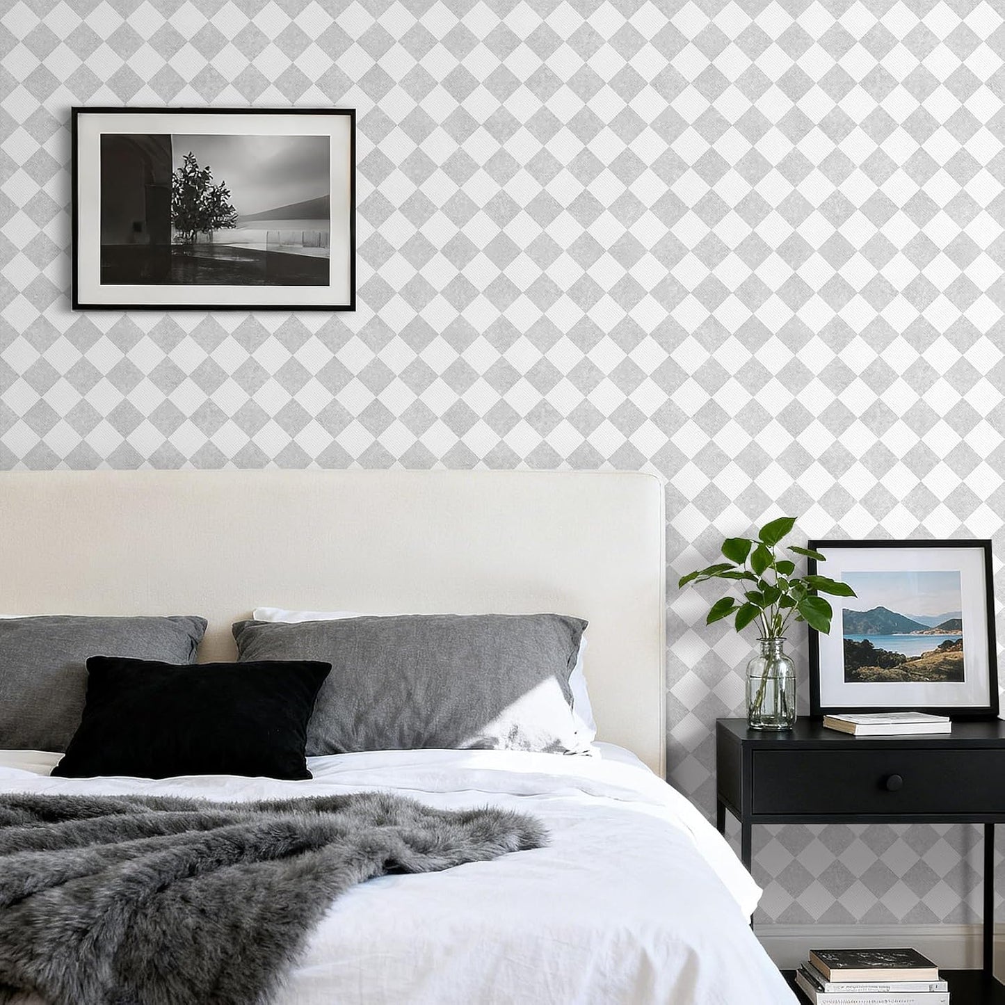 Papel tapiz a cuadros gris moderno para despegar y pegar